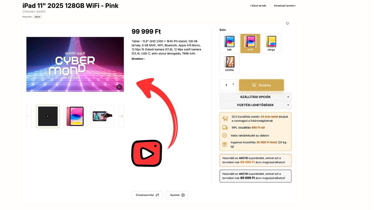 Video a termékképek között
