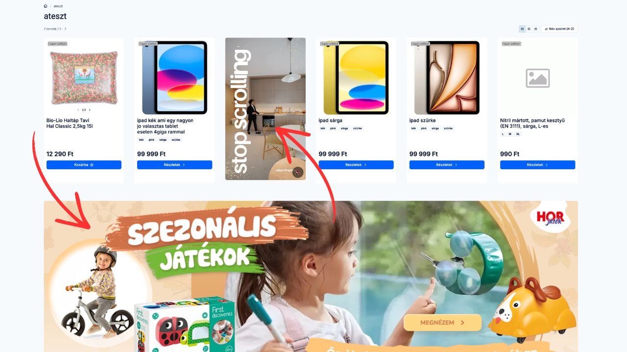 Bannerek a kategórialistában