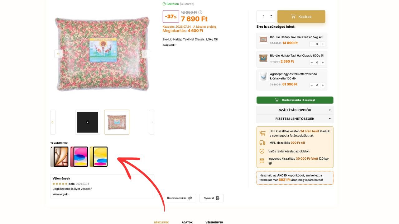 Vélemények képei a termékképek alatt (VIP csomag)